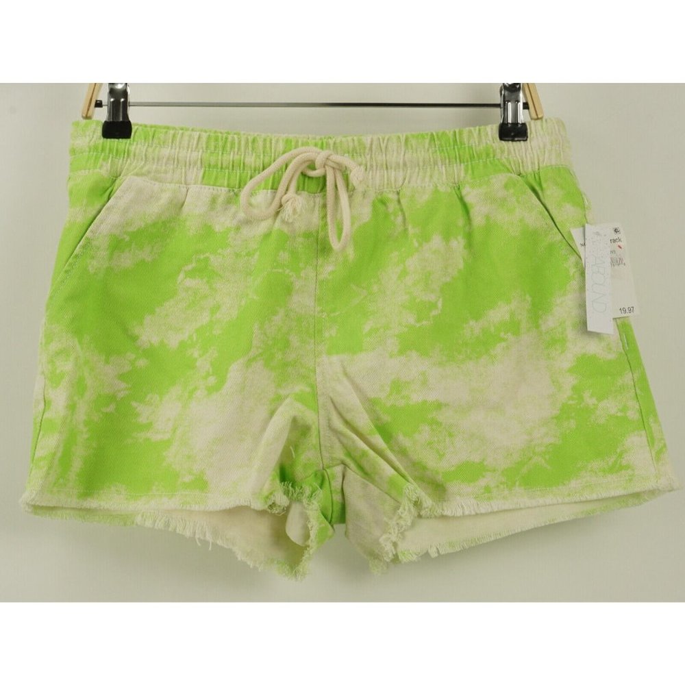 New ABOUND Women's Sizes XS / S / L Green Tie Dye Twill Cotton Raw Edge Shorts